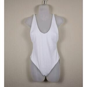Minimalist White One Piece Swimsuit Womens M Ribbed Resort Cruise Vacation Beach
